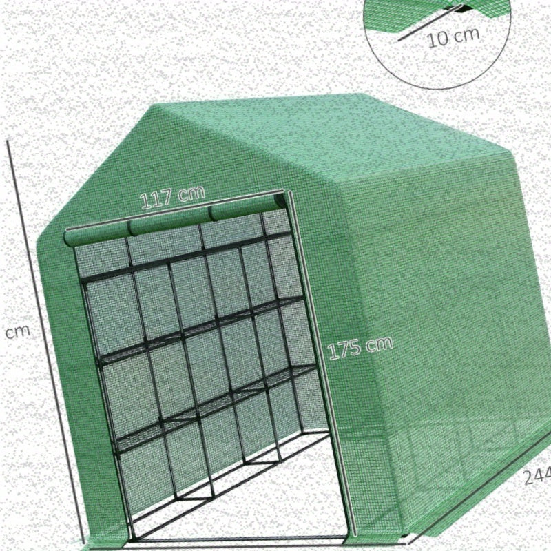 Walk-in Kas – Tuinkas – Broeikas – Kweekkas – Serre – 8 Planken – Duurzaam Groen Stalen Frame – PE Plastic Afdekking