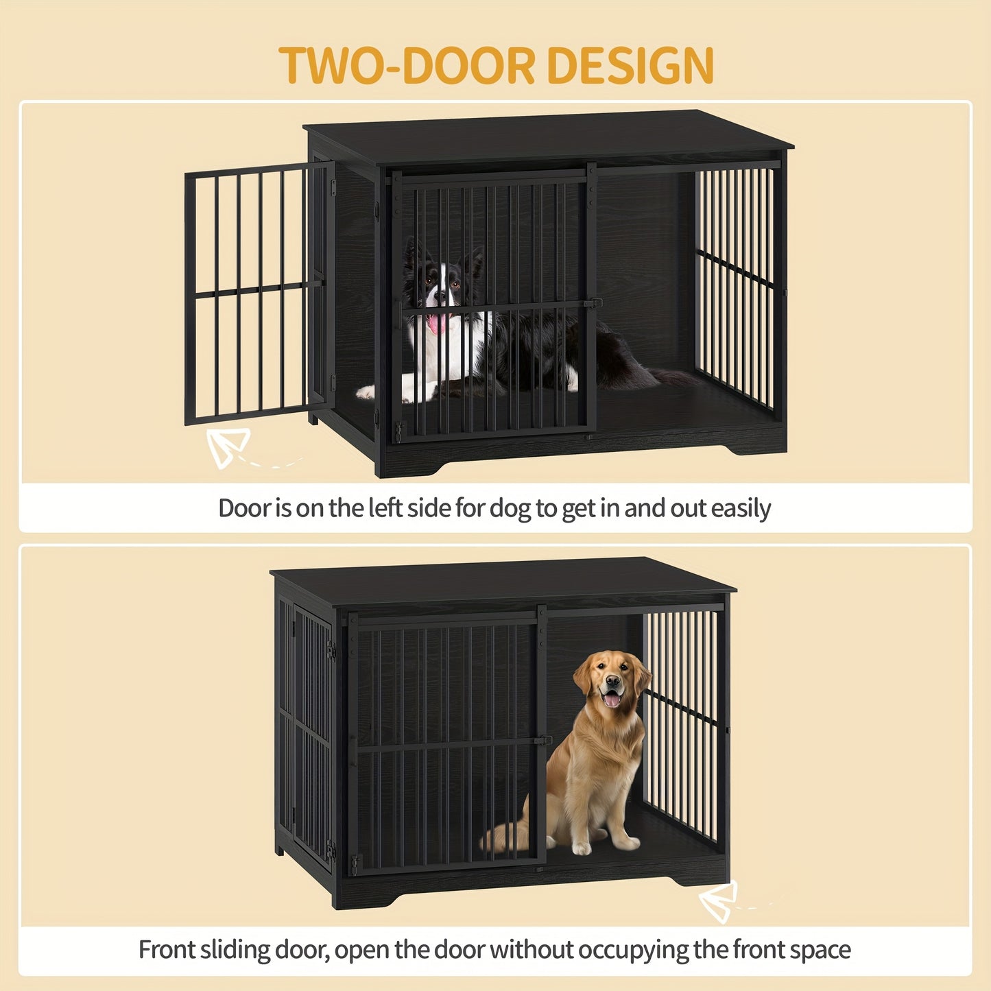 Hondenbench – Hondenkooi – Hondenrek – Huisdierbench – Dierenkooi – Stevig Metalen Frame – Met Bijzettafel & Ventilatie – 65x110x81 cm – Zwart – Voor Honden Tot 100 kg