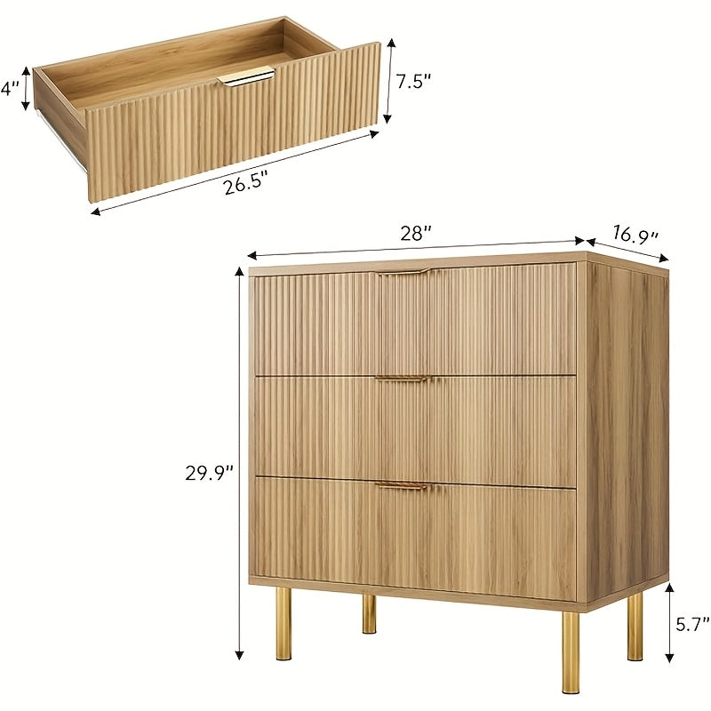 Ladekast – Ladenkast – Commode – Opbergkast – Dressoir – Natuurlijk Eikenhout – 3 Lades – Ruime Opbergruimte – Stevige Europese Stijl – Vrijstaand – 76,2 cm Breed – 68,6 cm Hoog