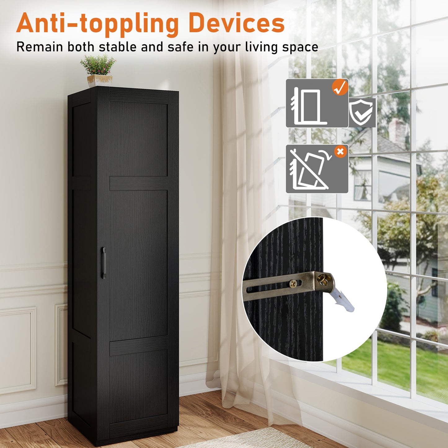 Opbergkast – Kasten – Opbergmeubel – Voorraadkast – Stellingkast – Smal Hoogkast 150 cm – 4 Ruime Open Planken – Anti-Kantelbeveiliging & Antislipvoetjes – Zwart