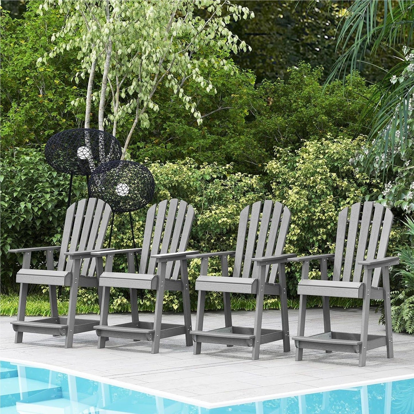Adirondack Tuinstoel – Buitenstoel – Balkonstoel – Tuinstoel Met Voetsteun – Armleuningstoel – Weerbestendig HDPE – Comfortabele Hoge Rugleuning – Grijs