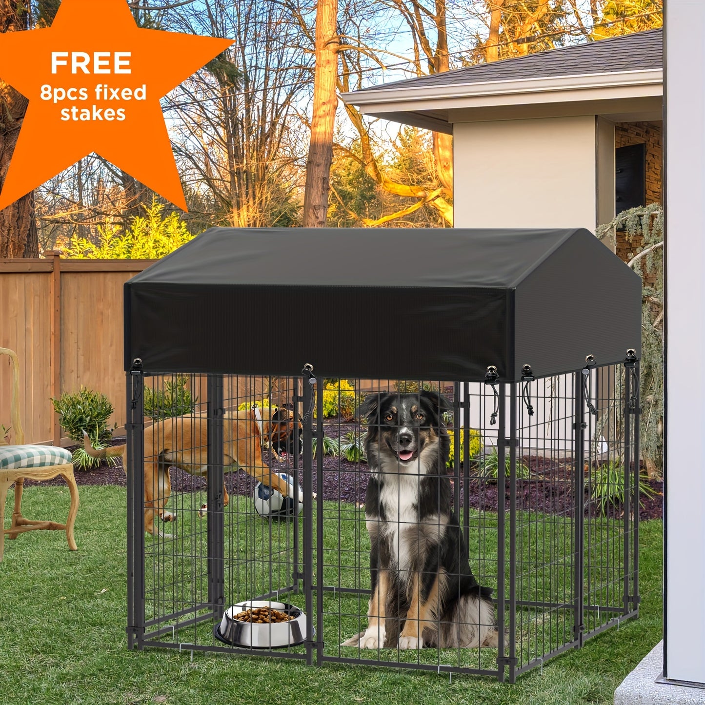 Heavy-Duty 134.62cm High Metal Welded Wire Dog Crate with Waterproof Sunshade - Ideal for Small Dogs, Chickens, Ducks - Includes 8 Stakes & Instruction Manual - Perfect for Garden & Farm Use, Wisfor