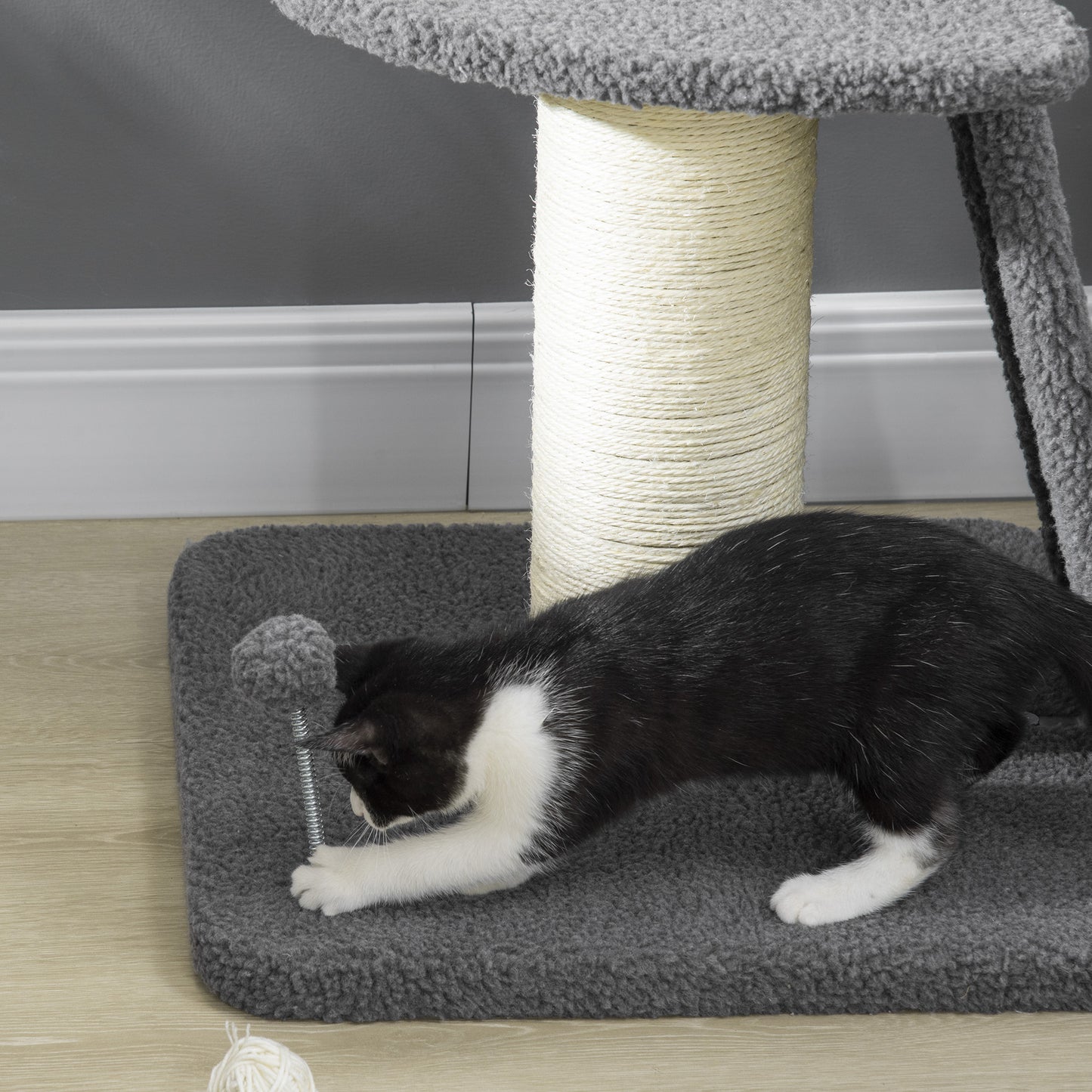 Krabpaal – Krabmeubel – Kattenpaal – Klimpaal – Krabton – Donkergrijs & Crèmewit – Duurzaam Sisal – Compact Formaat 48x48x92 cm