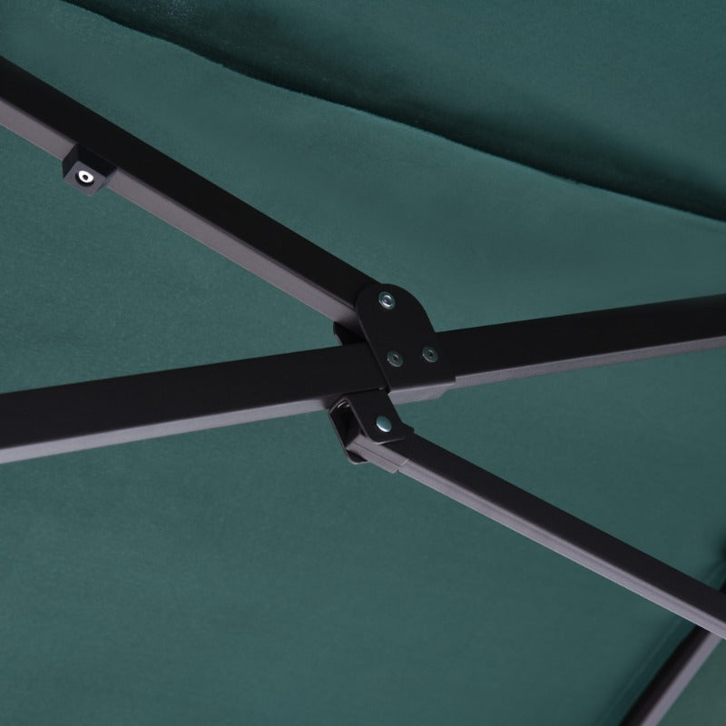 Large Patio Umbrella with Cross Base, 460x270 cm, 2.7m Diameter, Dark Green Polyester Canopy, ABS Frame, Hand Crank, Heavy Duty for Garden, Balcony, Outdoor Use, High Stability, Wind Resistant.