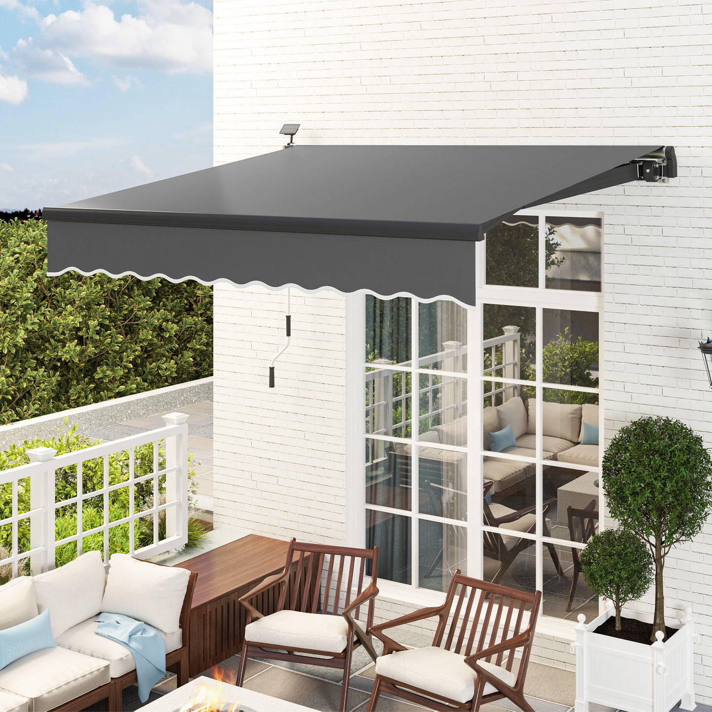 Zonnescherm – Knikarmscherm – Handbediend Zonnescherm – Uitvalscherm – Terrasscherm – Grijs – 300 cm Breed – Zonne-energie LED Verlichting