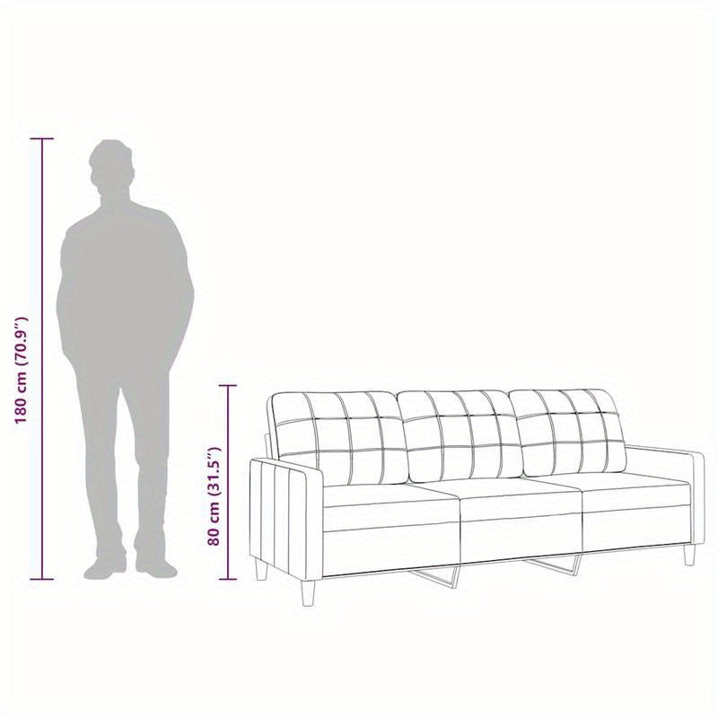 3-zits bank – Sofa – 3-zitsbank – Bedbank – Loungebank – Lichtgrijs – Compact 180 cm – Traagschuim Vulling – Stevig Hardhouten Frame