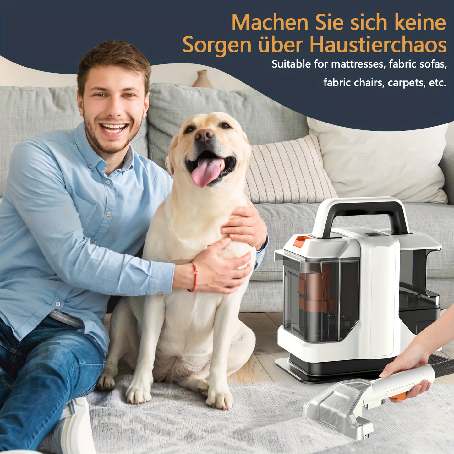 Tapijtreiniger – Vlekverwijderaar – Meubelreiniger – Bekledingsreiniger – Sofa- en Gordijnreiniger – Krachtige Zuigkracht 15 kPa – Grote Schoonwatertank 1080 ml
