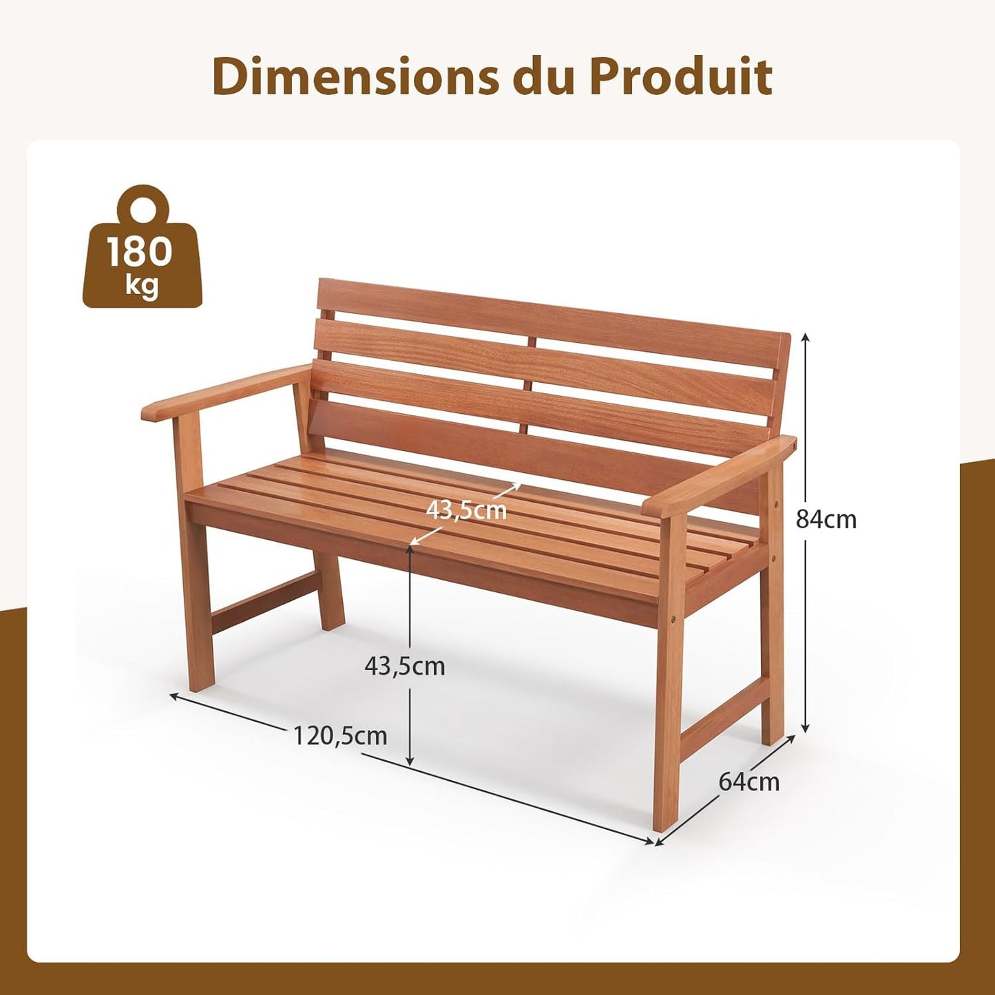 Tuinbank – Houten Bankje – Buitenbank – Tuinmeubel – Terrasbank – Ergonomische Rugleuning 102° – Duurzaam Hardhouten Frame