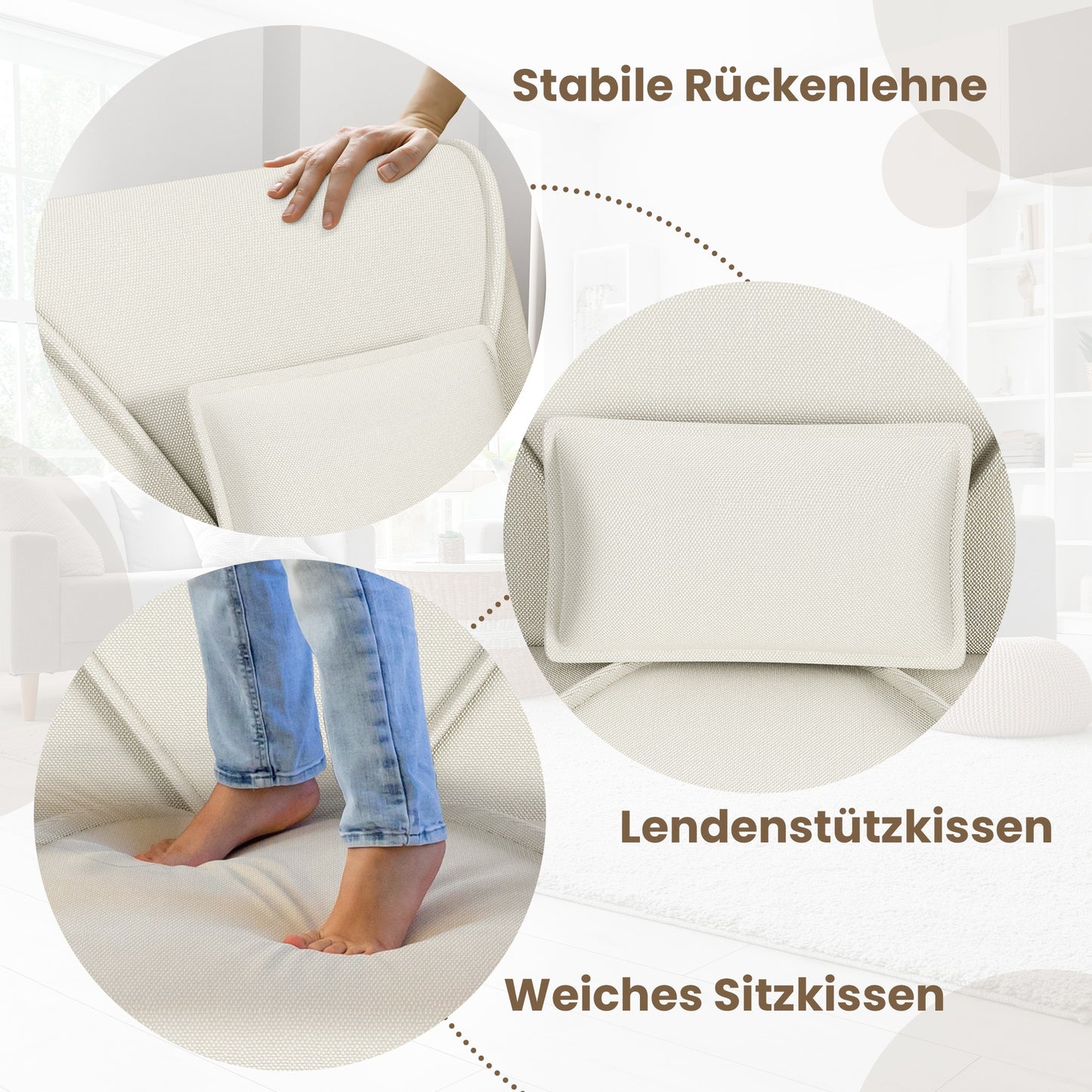 Relaxfauteuil – Loungezetel – Leunstoel – Fauteuil – Zitzak – Ergonomisch Design – Licht Beige Chenille Bekleding