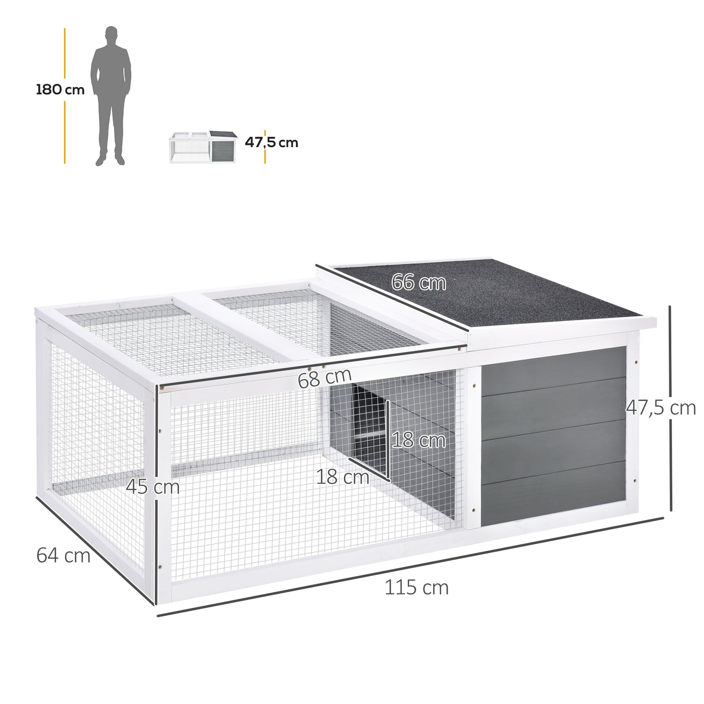 Konijnenhok – Konijnenren – Knaagdierenkooi – Konijnenkooi – Dierenverblijf – Hout – Waterdicht Dak – Ruim 115x66x47,5 cm – Grijs