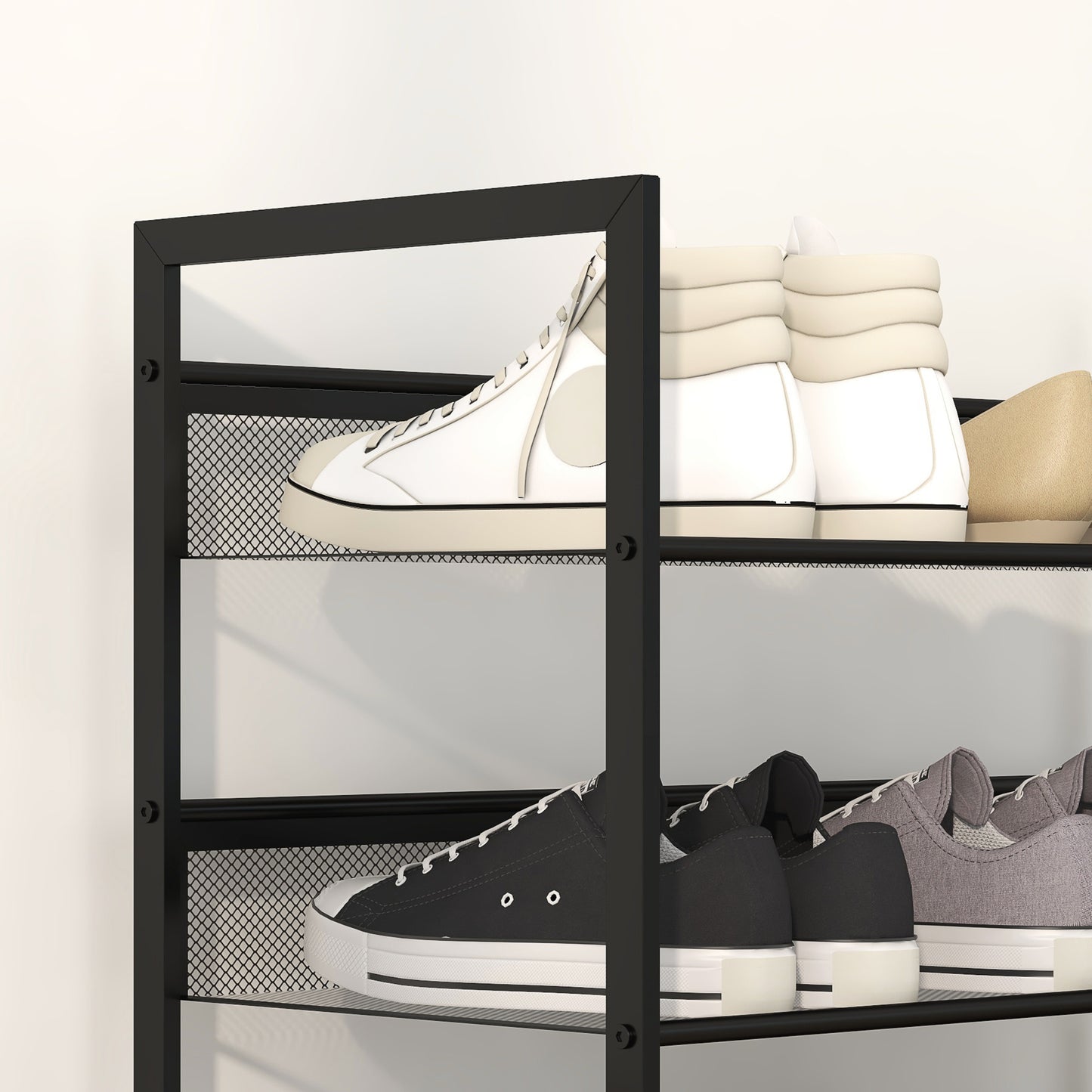 Schoenenrek – Schoenenhouder – Schoenendisplay – Schoenendispenser – Schoenopberger – Compact 5-laags – Ventilerend Metaal – Zwart