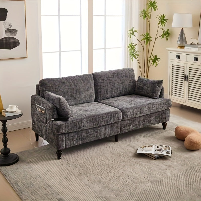 2-zits bank – loveseat – tweezitsbank – kleine bank – compact sofa – grijs chenille – direct gebruiksklaar – zijopbergzak