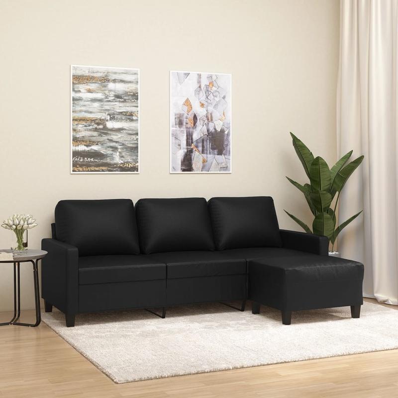 3-zitsbank – 3-persoonsbank – loungebank – zitbank – sofa – Zwart Kunstleer – Voetensteun – Weerbestendig – Onderhoudsvriendelijk