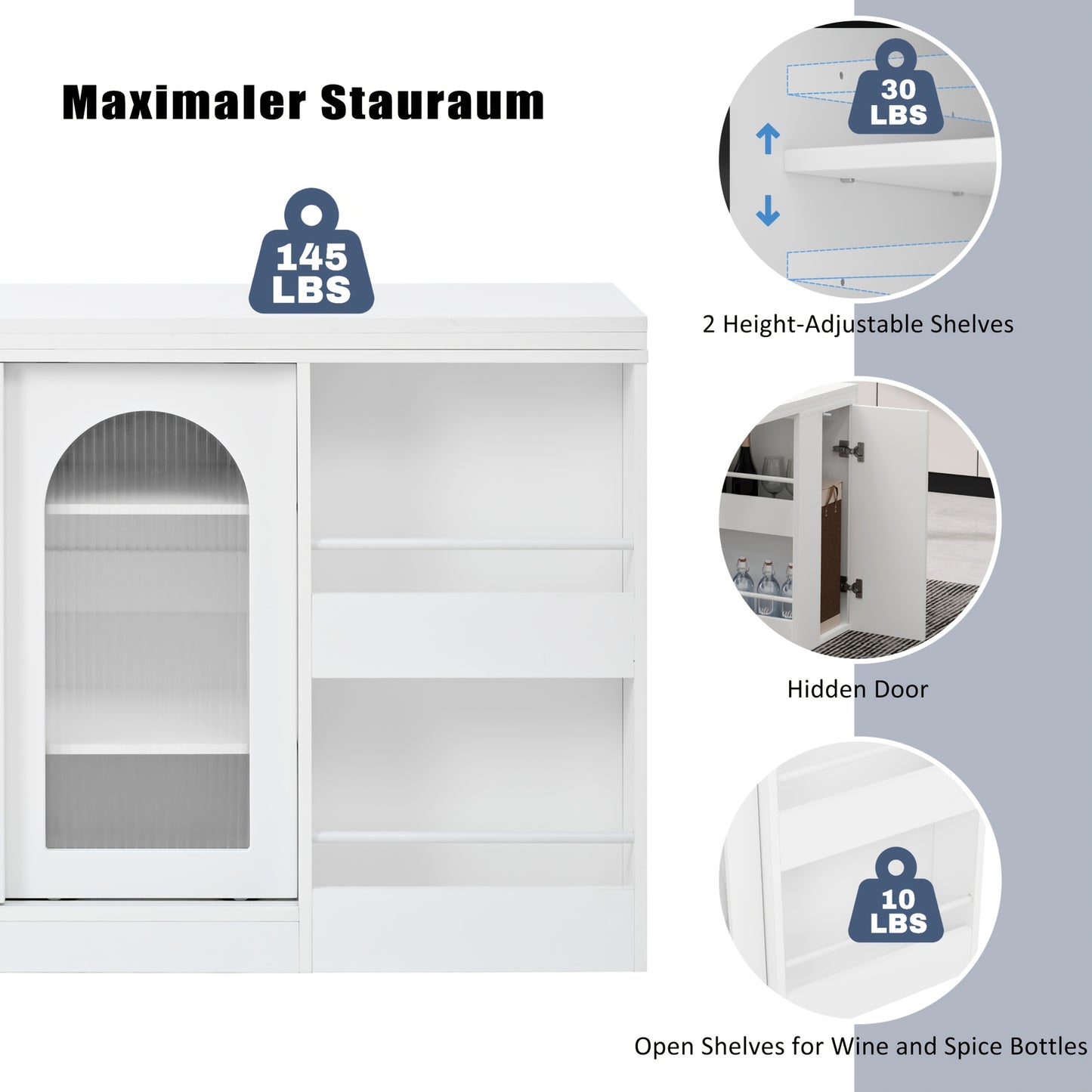 Uitschuifbare Bar-/Keukentafel – Bartafel – Keukentafel – Eettafel – Draaibare Tafel – Zwart – 360° Draaibare Basis – Bamboe & Glas Opbergruimte