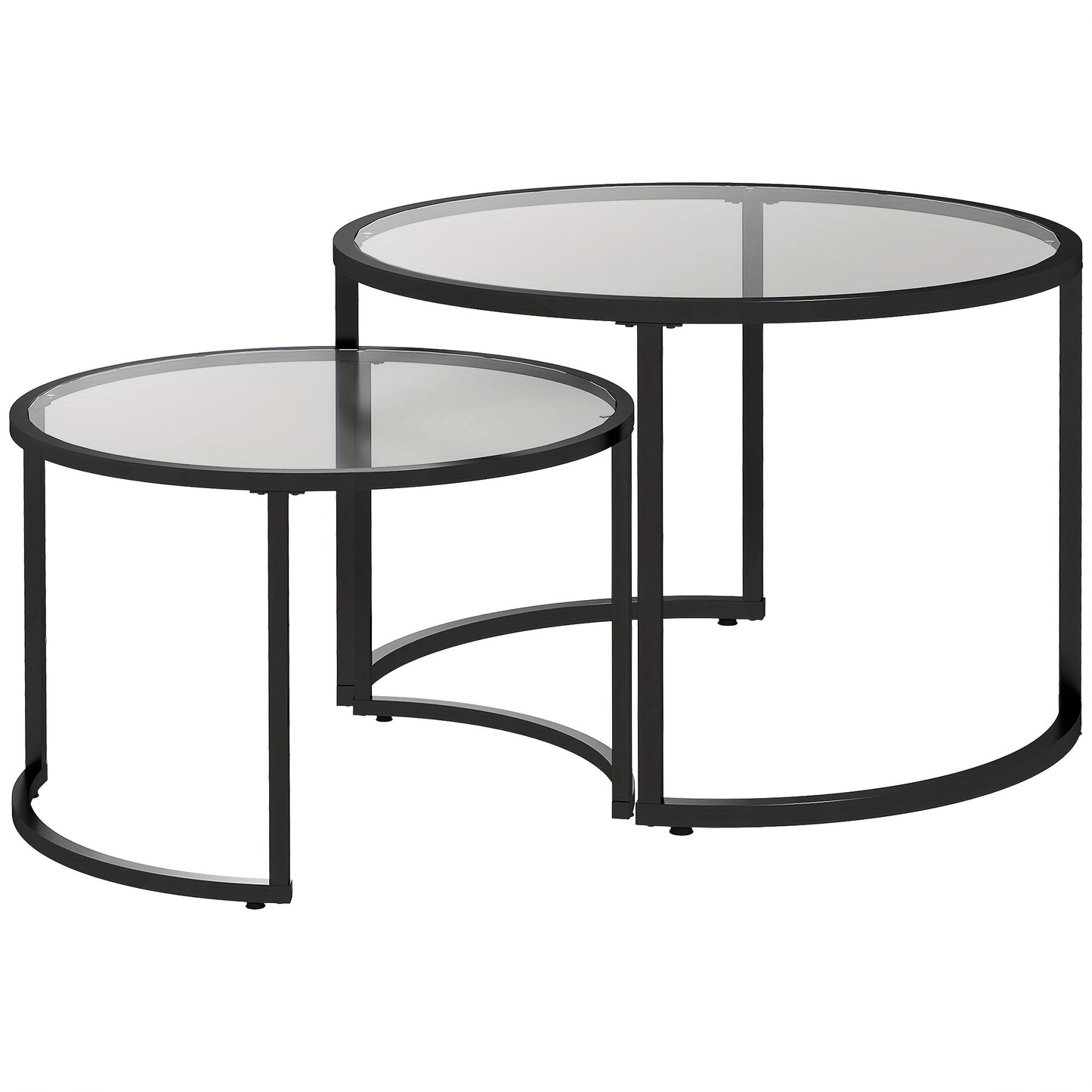 Salontafel Set – Bijzettafel – Side Table – Tafel – Lounge Tafel – Zwart Stalen Frame – Geharde Glazen Bladen – Deels Stapelbaar – Compact Formaat