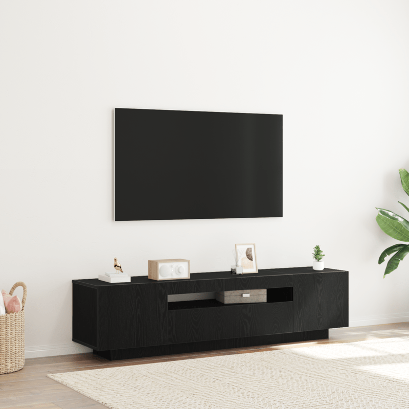 TV-Meubel – TV-Kast – Entertainmentcenter – Mediaconsol – Opbergmeubel – Zwarte Houtlook – 160x35x40 cm – Geschikt Tot 65 Inch