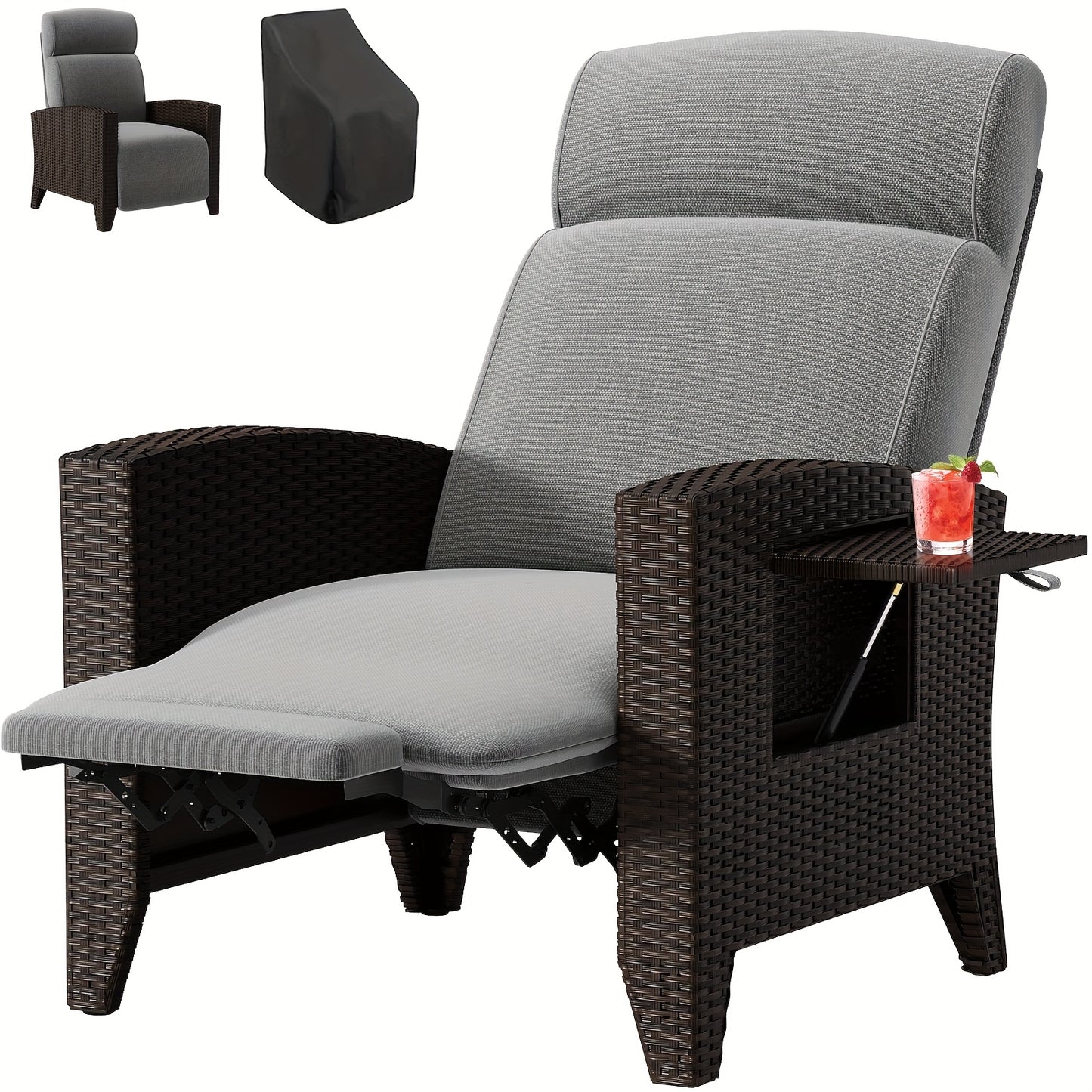 Verstelbare Loungebedstoel – Ligstoel – Tuinstoel – Balkonstoel – Relaxstoel – Ratan Look – Memory Foam – Bijzettafeltje – Diepgrijs