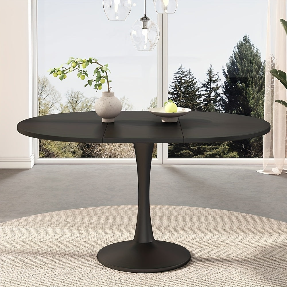 Uitklaptafel – Klaptafel – Vouwtafel – Eettafel – Uitschuifbare Tafel – Ovaal – Ruimtebesparend Design – Stevige Zwarte Basis
