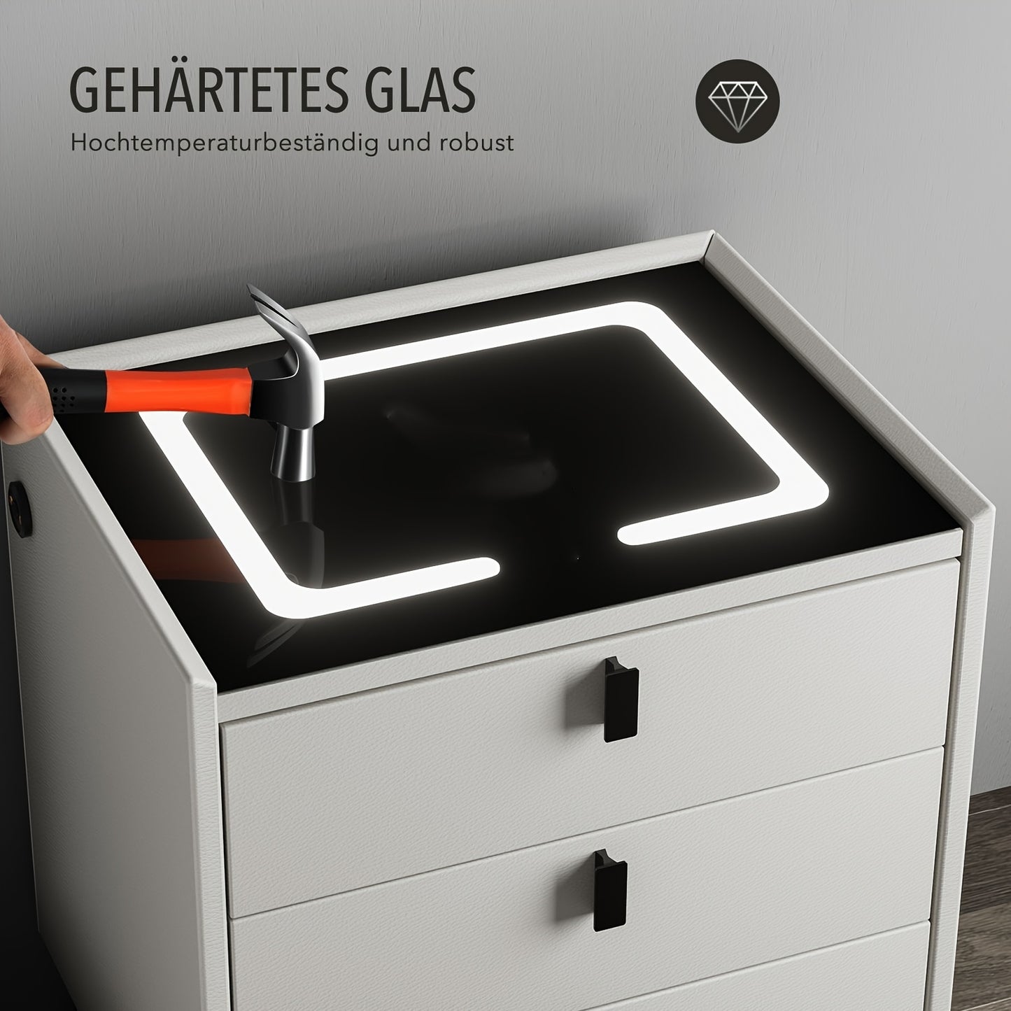 Nachtkastje – Bedside Table – Nachtkast – Bedtafeltje – Nachtkastje Met 2 Lades – Instelbare LED-Verlichting – USB Oplaadpoort – Zwart-Wit Houtlook