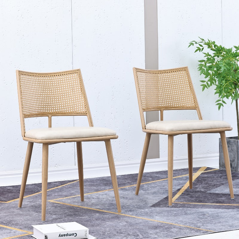 PU Stoel Rattan Stoel – Fauteuil – Accentstoel – Woonkamerstoel – Slaapkamerstoel – Modern Design – Comfortabele Beige Zitting
