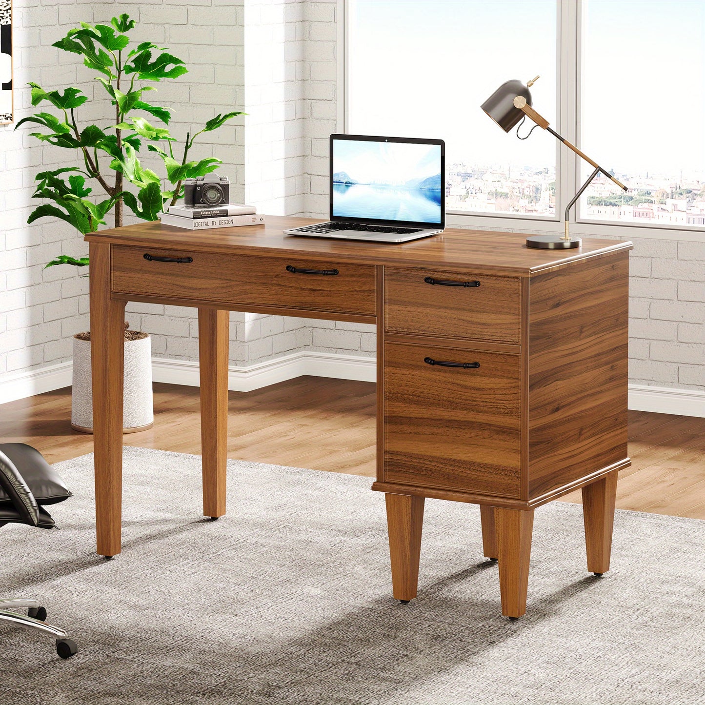 Computertafel – Bureau – Werktafel – Schrijftafel – Home Office Desk – 119,38 cm Breed – 3 Soepele Lades – Stevig Metalen Onderstel – Modern Design