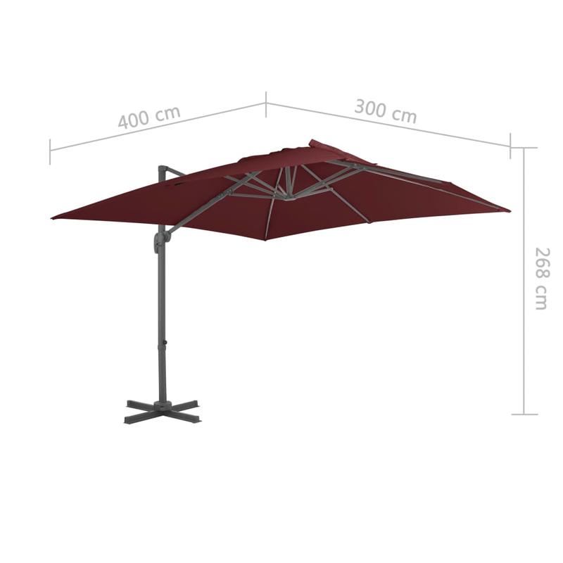 Zwevende Parasol – Hangende Parasol – Terrasparasol – Balkonparasol – 400x300 Cm – Kantelbaar – 360° Draaibaar