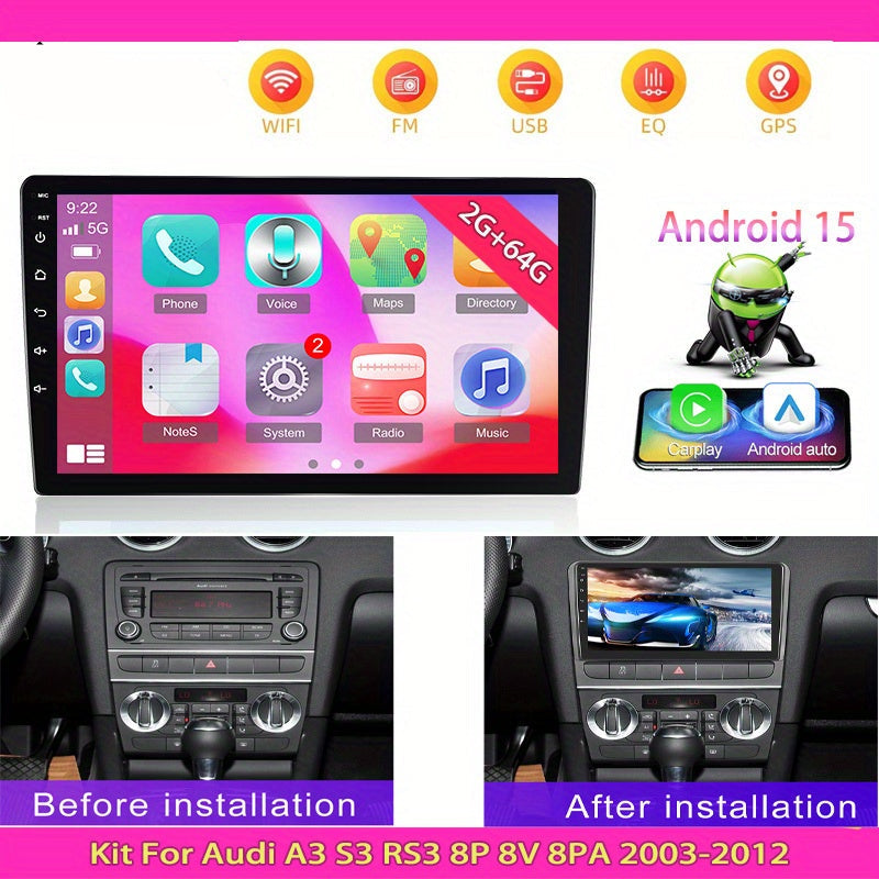 Multimedia Autoradio – Car Audio Systeem – Inbouw Radio – Auto Entertainment – Android Headunit – 9 Inch Touchscreen – Draadloze CarPlay & GPS Navigatie – Inclusief Camera & Microfoon
