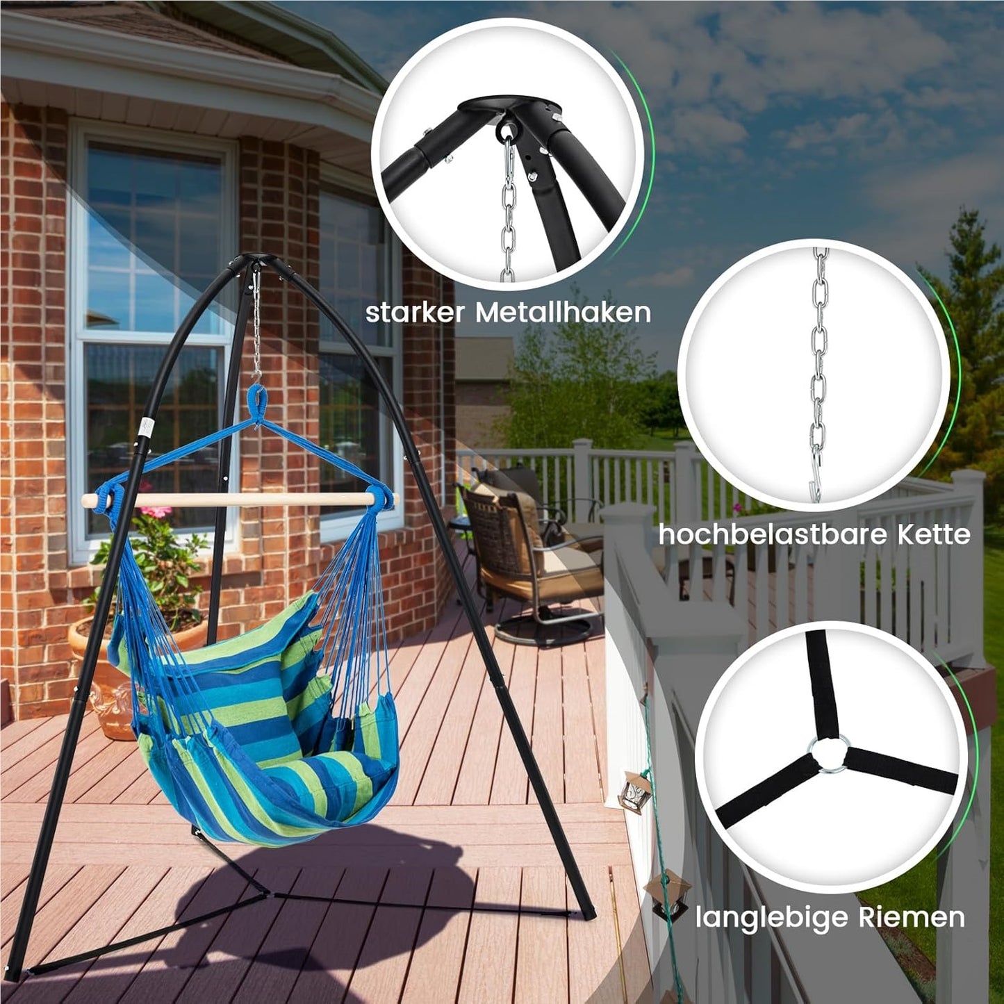 Hangstoel Standaard – Hangmat Standaard – Hangstoel Frame – Schommelstandaard – Relaxstoel Steun – Metalen Driepoot Basis – Draagkracht 200 kg – Weerbestendige Poedercoating