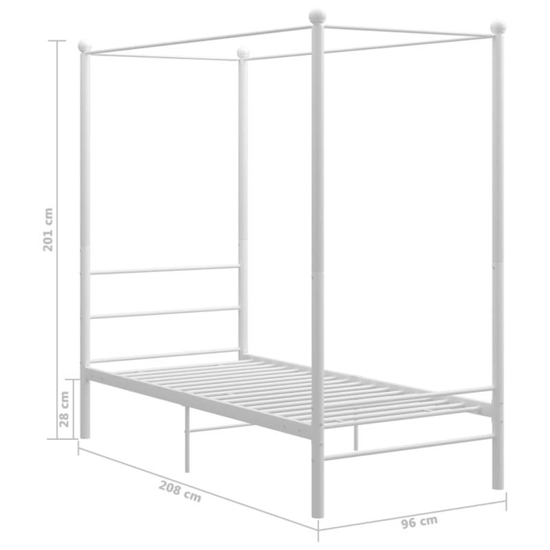 Modern White Metal Four-Poster Bed Frame with Curved Headboard & Footboard - Twin Size (90x200cm), Sturdy All-Metal, Easy Assembly, Low-Maintenance Minimalist Bed for,, Small s - Durable Non-Wood Furniture