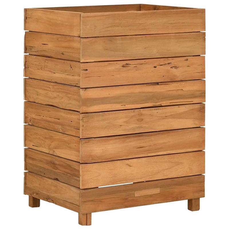 Bloemenrek – Plantenrek – Bloemenstandaard – Plantenbak – Plantenhouder – Marrone – Gerecycled Teakhout – Weerbestendig Stalen Frame – 50x40x72 cm