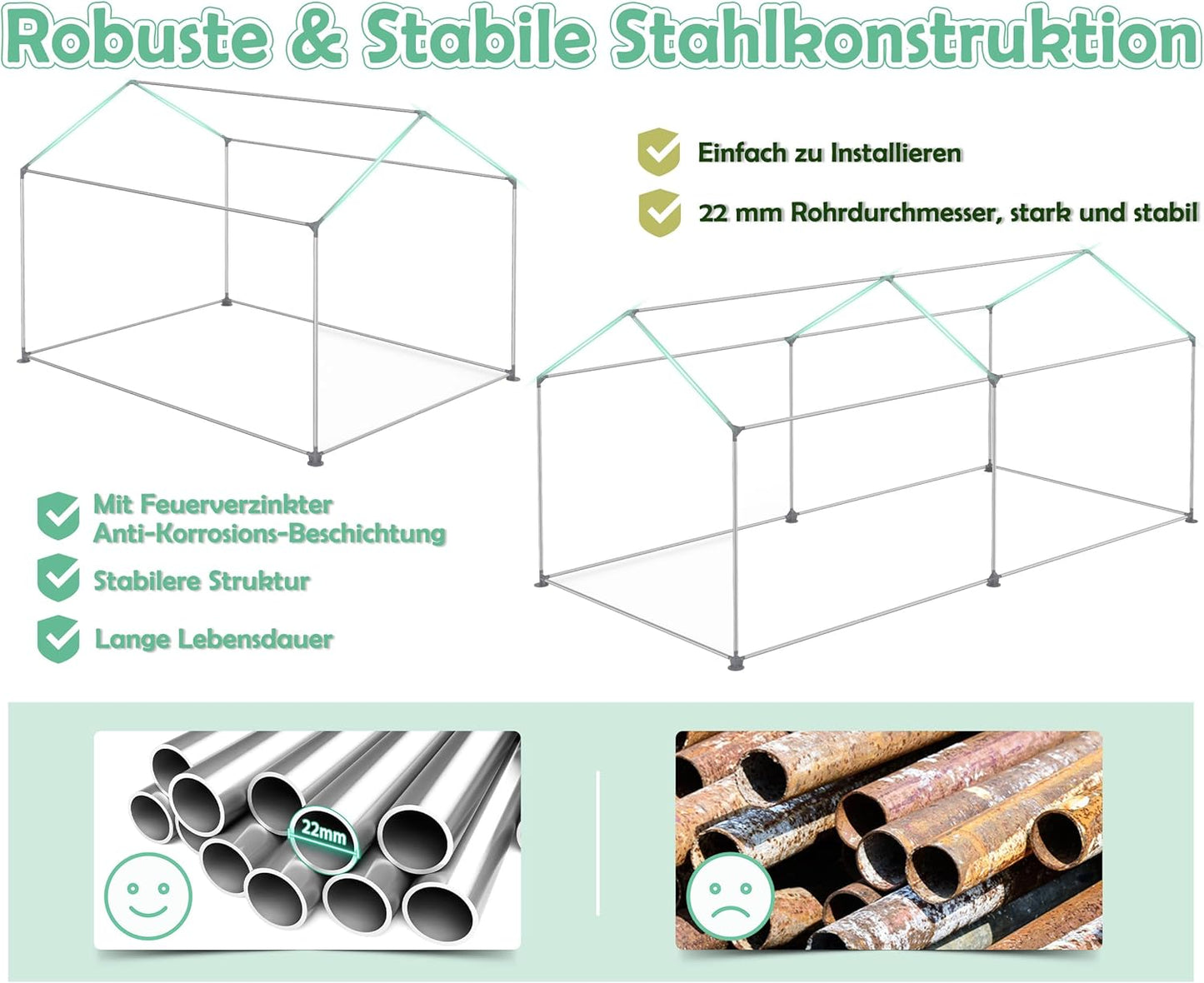 Kweekkas – Plantenkas – Tuinkas – Serre – Groentekas – 3 x 2 x 2 Meter – Gegalvaniseerd Stalen Frame – UV- en Vorstbestendige Folie