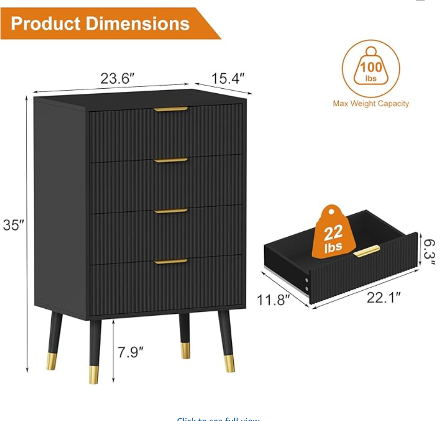 Ladekast – Ladekastje – Dressoir – Opberglade – Kastje – Zwart-Wit – 4 Ruime Lades – Compact Formaat