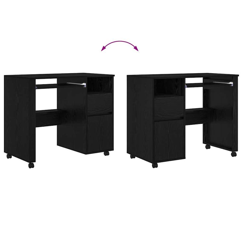 Modern Oak Rolling Desk with Spacious Storage - Heavy-Duty Treated Wood Mobile Office Furniture, Easy-Rolling Cabinet Suitable for Office & Small Spaces, Easy Assembly