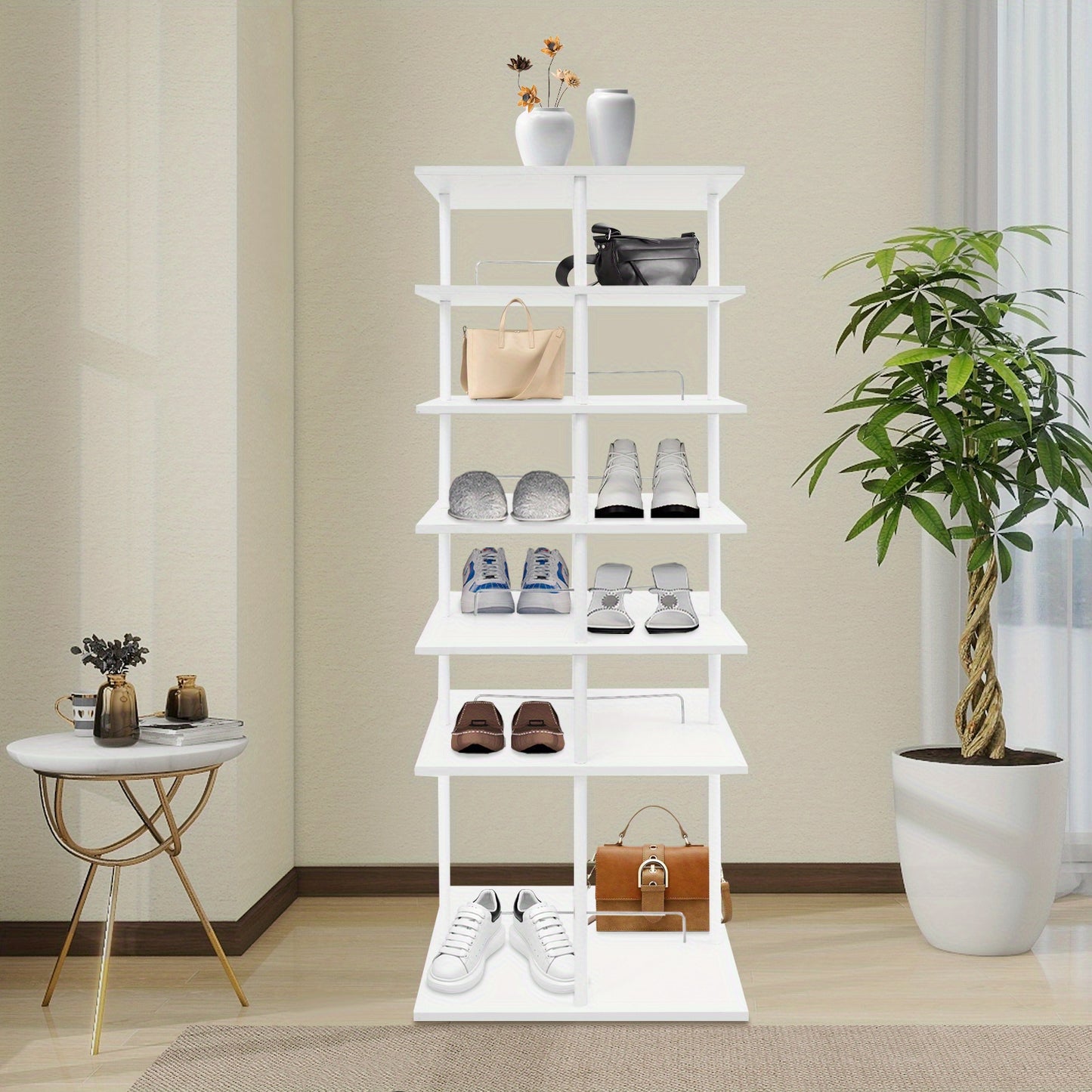 Schoenenkast – Schoenenrek – Schoenenopberger – Schoenenbank – Schoenenhanger – 6 Lagen – Wit Kunststof en Metaal – Tot 24 Paar Schoenen