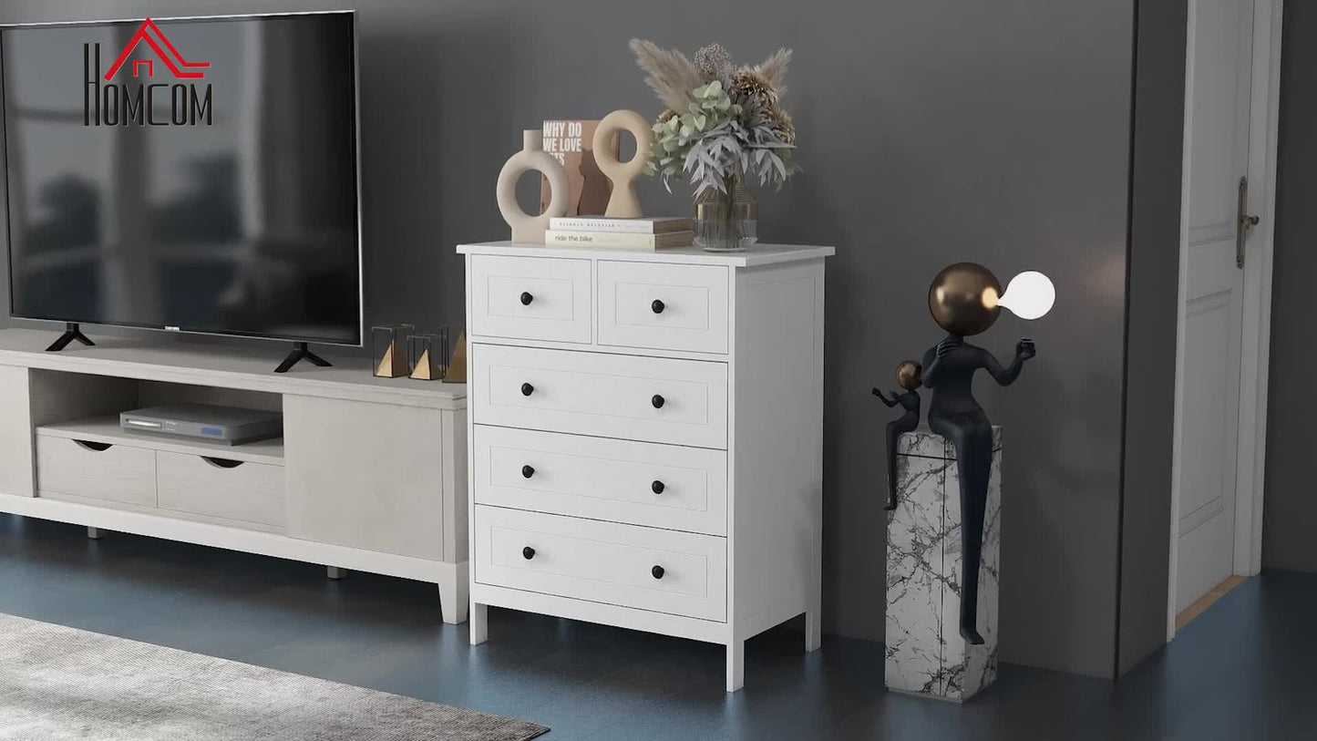 Ladekast – Commode – Opbergkast – Kast – Kastje – 5 Laden – Wit – Compact Formaat 74x40x91 cm – Metaalgrepen