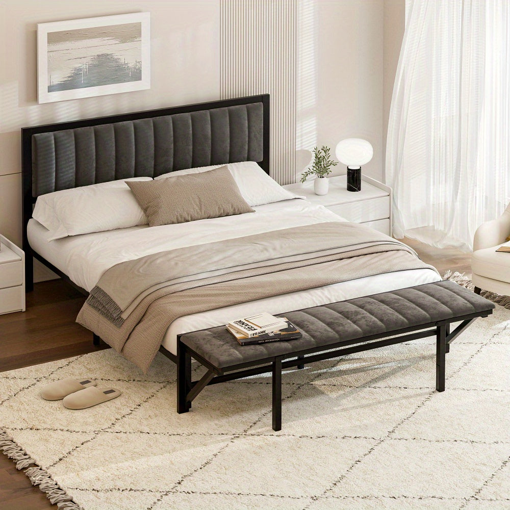 Bedframe – Tweepersoonsbed – Opbergbed – Gestoffeerd Bed – Slaapbank – Donkergrijs Fluwelen Bekleding – Inklapbare Zitbank – Hardhouten & IJzeren Frame – 140x200 cm