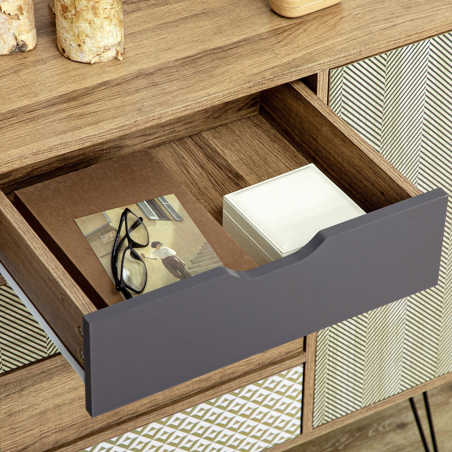 Bohemian Style HOMCOM 4-Drawer Dresser with 1 Cabinet - Hairpin Legs - Brown, 79 x 39 x 86 cm