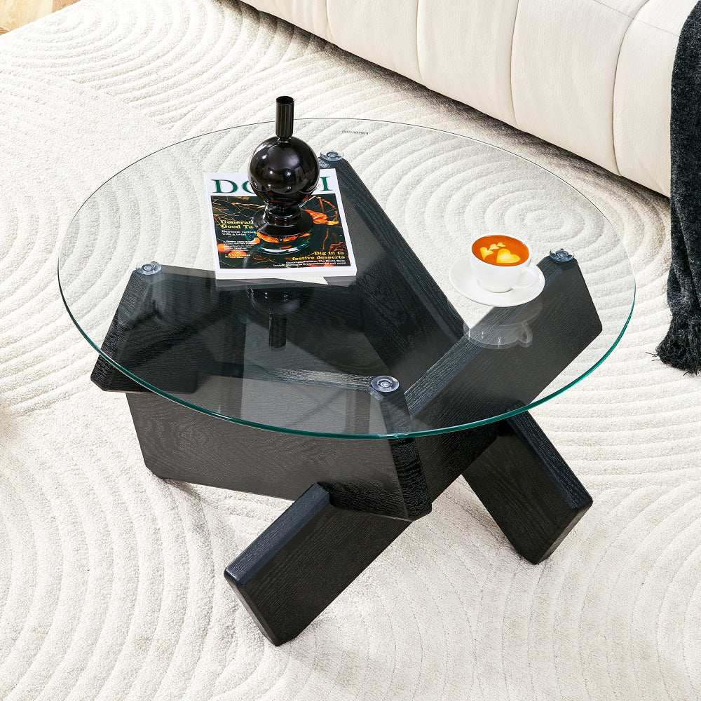 Salontafel Glas – Koffietafel – Bijzettafel – Tafeltje – Ronde Tafel – Minimalistisch Design – 79 cm Diameter – 0,8 cm Gehard Glas – Zwart Metalen Onderstel – Modern