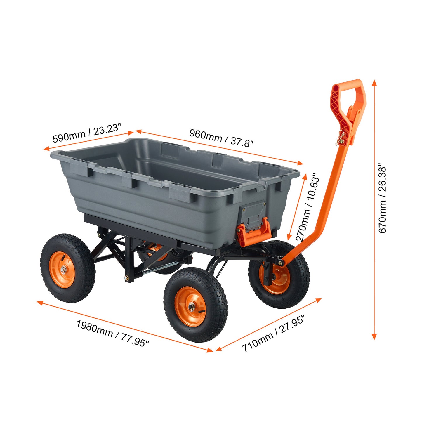 Tuinwagen – Kruiwagen – Transportkar – Bakwagen – Multikar – Hoge Draagkracht Tot 680 kg – 2-in-1 Multifunctionele Handgreep Met 13 Inch Rubberbanden