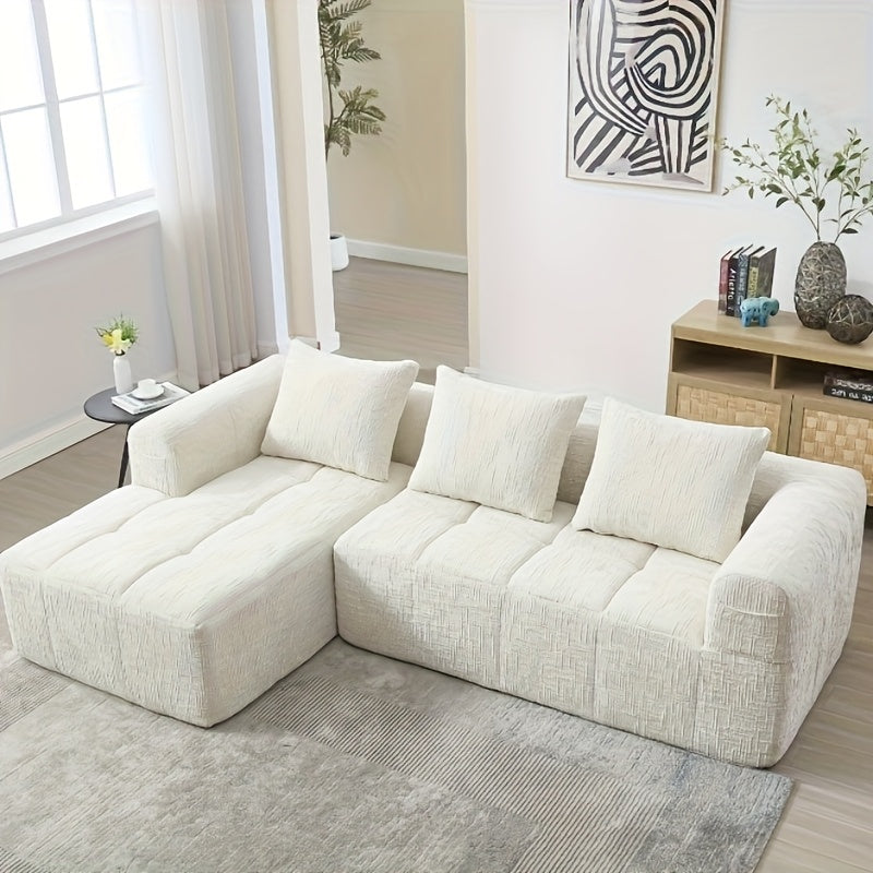 Modern Sectional Sofa, L-shaped Sofa, 3-seater Sofa, No Installation Required, Chenille Sofa With Chaise Longue And Armrests, 3 Cushions