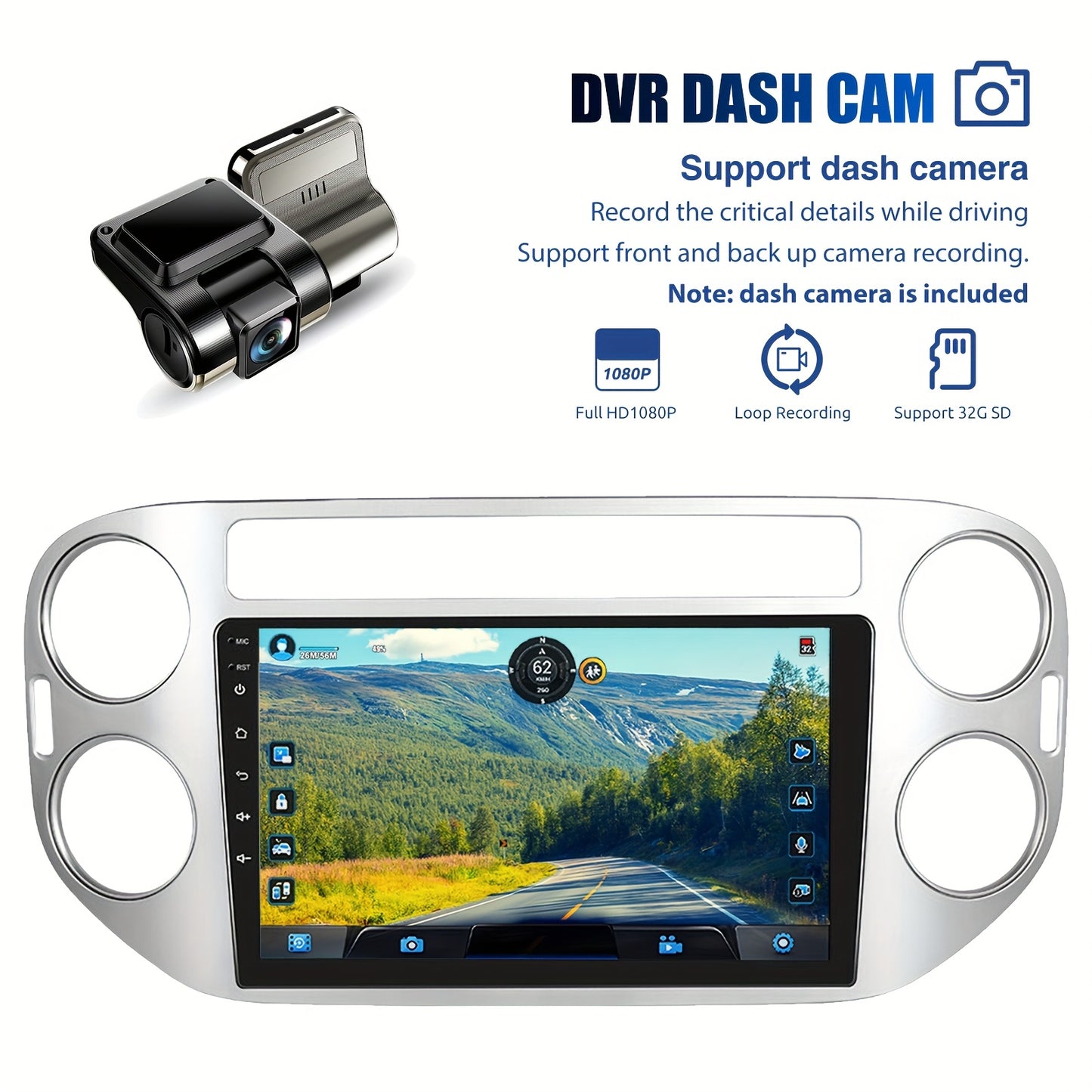 Autoradio VW Tiguan 2 DIN – Autoradiosysteem – Multimedia Speler – Navigatiesysteem – Touchscreen Radio – Met Dashcam en Achteruitrijcamera – 9 Inch IPS Display – Wireless CarPlay & Android Auto