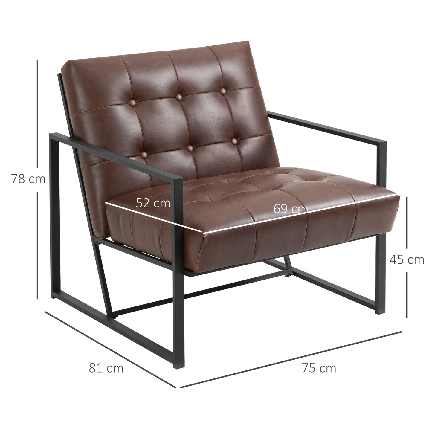 Chesterfield Fauteuil – Relaxfauteuil – Clubfauteuil – Lounge Fauteuil – Armstoel – Synthetisch Leer – Metalen Frame – Luxe Comfort – Compacte Afmetingen