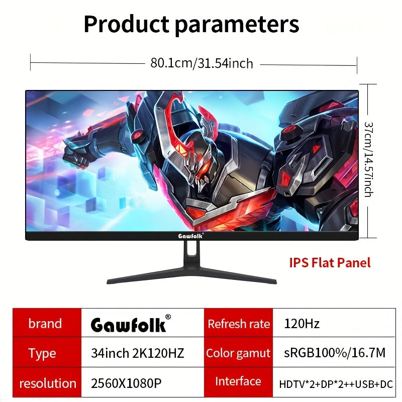 Ultrawide Monitor – Ultrawide Gaming Monitor – Curved Monitor – QHD Monitor – 34 Inch – 120Hz Refresh Rate – IPS Paneel – 2560x1080 Resolutie