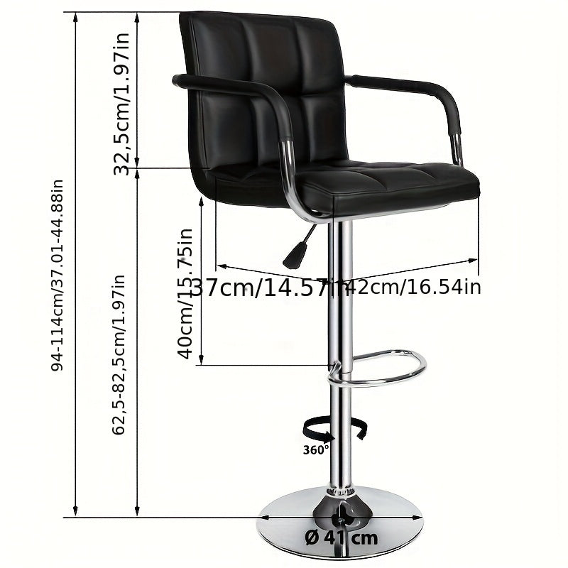 2pcs Faux Leather Bar Stools Set | 63.5cm To 83.82cm Adjustable Height Swivel Counter Stools With Padded Seat, Backrest & Footrest, Modern PU Kitchen Island Chairs For Home Bar, Cafe Style (Black)