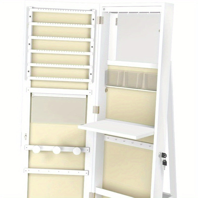 Sieradenkast – Sieradenorganizer – Sieradenbox – Make-upkast – Draaibare Organizer – Wit – Volledige Lengte Spiegel – Veilig Slot Met Sleutel