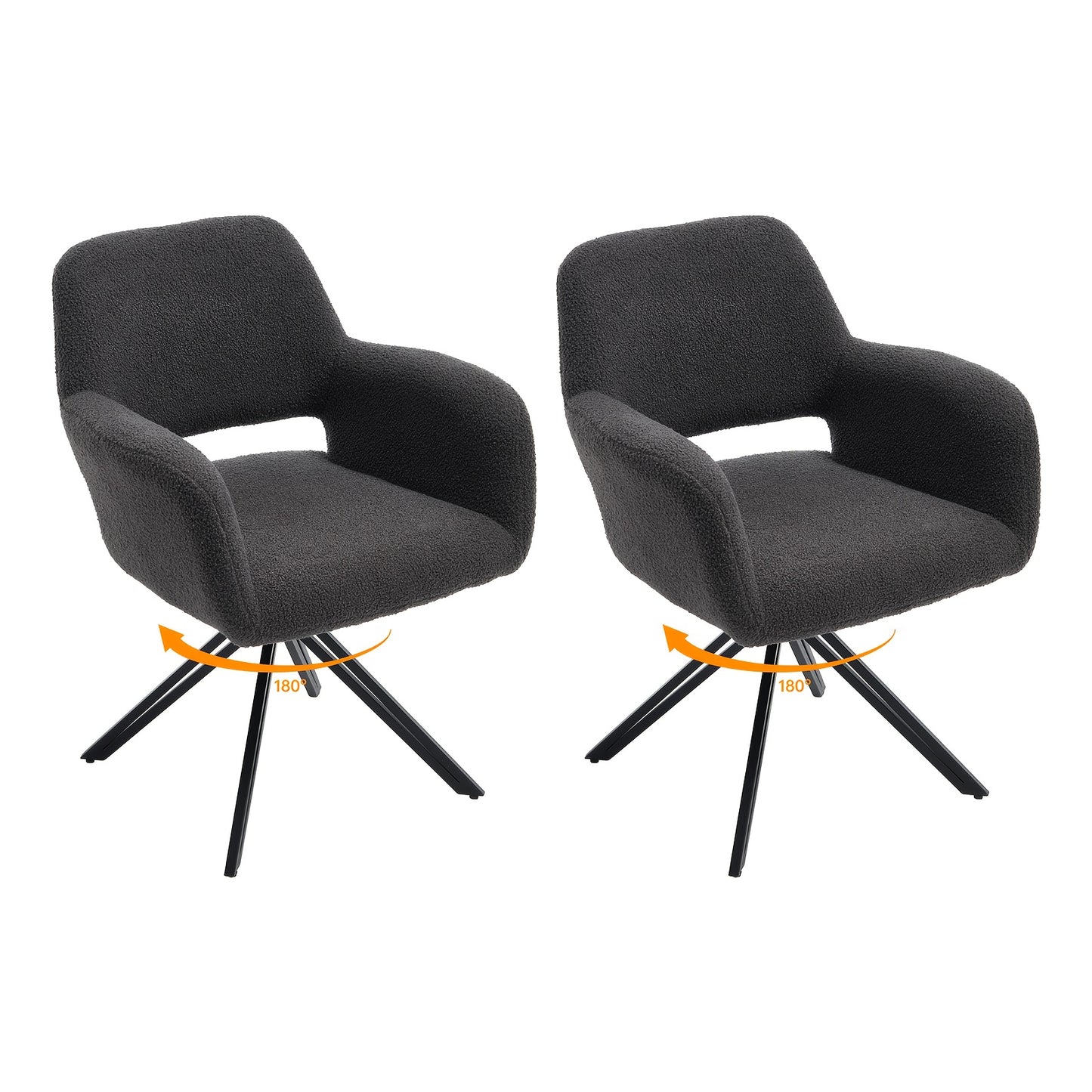 Two-Piece Modern Swivel Dining Chair Set with 180° Rebound & Teddy Velvet-Like Upholstery - Heavy-Duty Metal Frame, Solid Backrest Support, Easy-Clean Surface - Contemporary Black/Color Options for Dining Room, Living Room,
