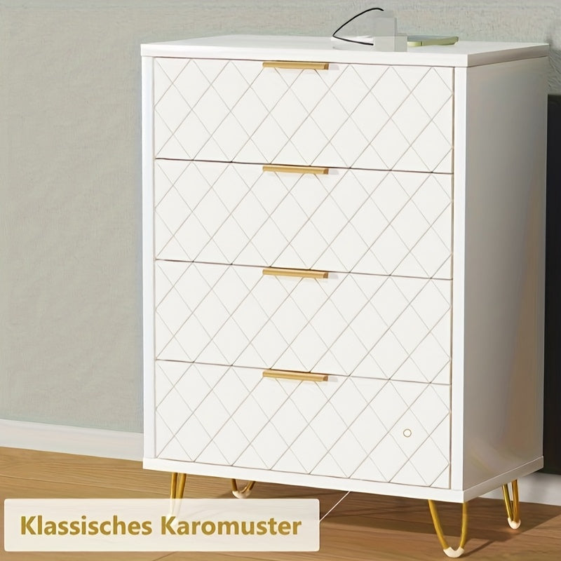 Modern White & Golden Storage Cabinet with PU Drawers - Heavy-Duty Organizer with Metal Handles, Space-Saving Design for Living Room, Bedroom, Entryway - Easy Assembly, Sturdy Construction, Cabinet Storage, Bedroom Furniture,