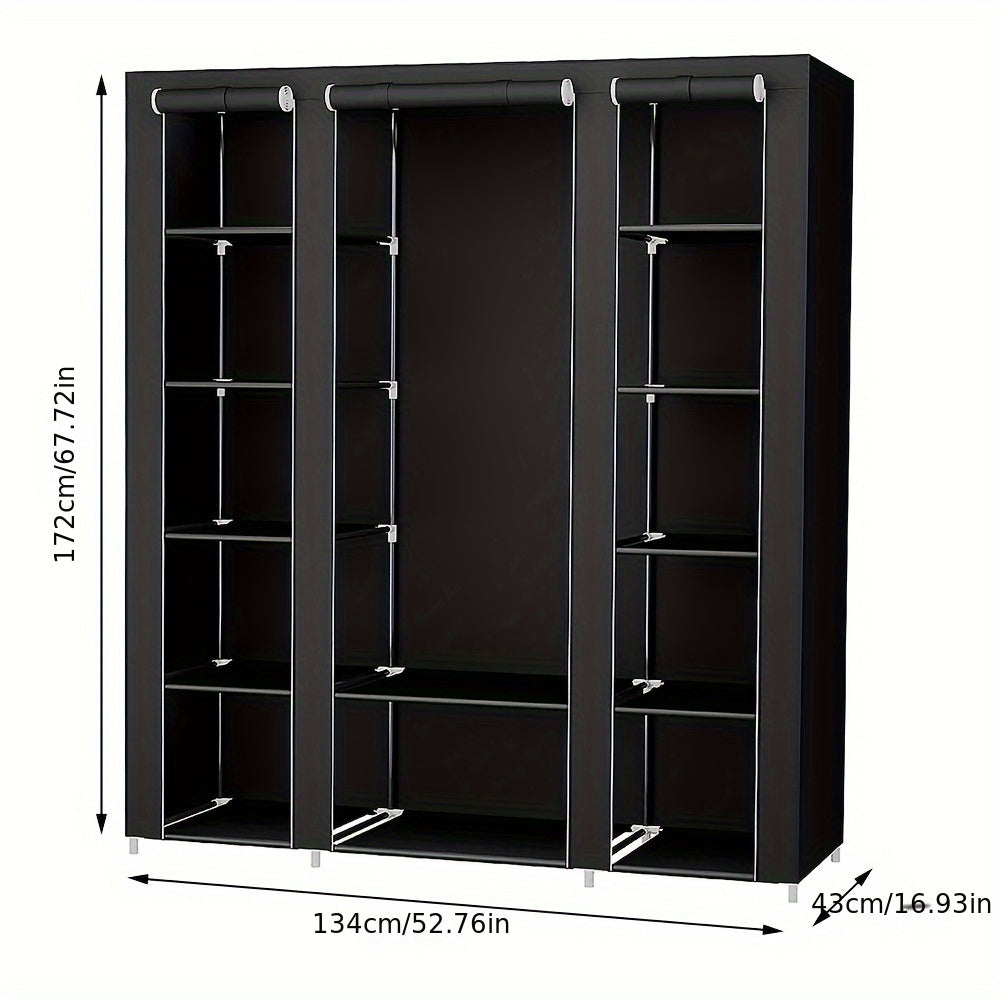 Canvas Non-woven Wardrobe, Large Capacity Wardrobe, 3-door Wardrobe, Storage Wardrobe, Wardrobe System, 12-shelf Wardrobe, Home Rental Room Dormitory Wardrobe, Clothes Organizer, Bedroom Hall Storage Rack (134x43x172cm), Port