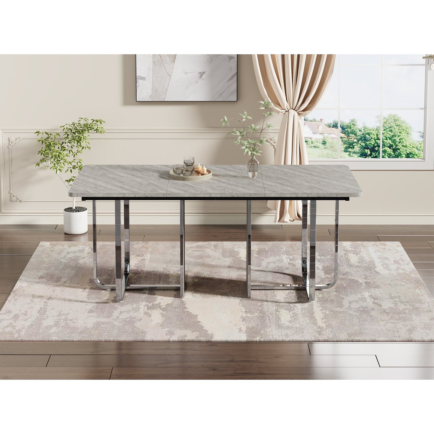 BTM Dining Table, 180cm x 80cm x 75cm, Modern Dining Table, Sturdy Dining Table, Metal Legs, Large Dining Table, Rectangular Dining Table, Dining Table for 6 People, Modern Simple Dining Table, Gray + Silver