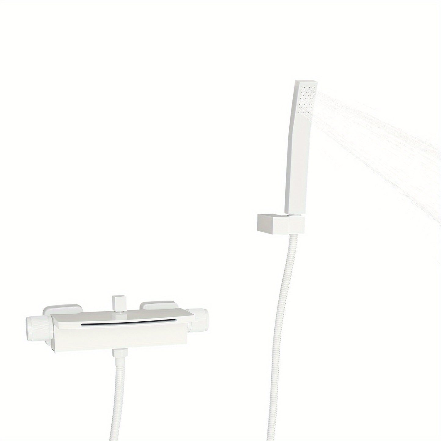 TOOL1SHOOO Wall Mounted Bathtub Faucet Set White Matte Finish with Waterfall Spout And Hand Shower 304 Stainless Steel Hose Ceramic Valve Cartridge Dual Controls for Modern Bathroom Hotel Spa